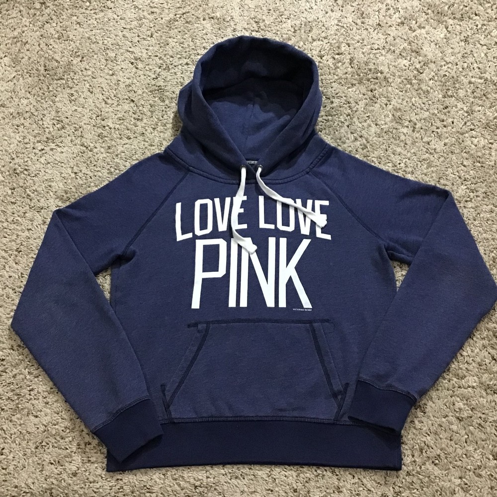 Victoria Secret Pink Love Women's Heather Blue Hoodie Medium